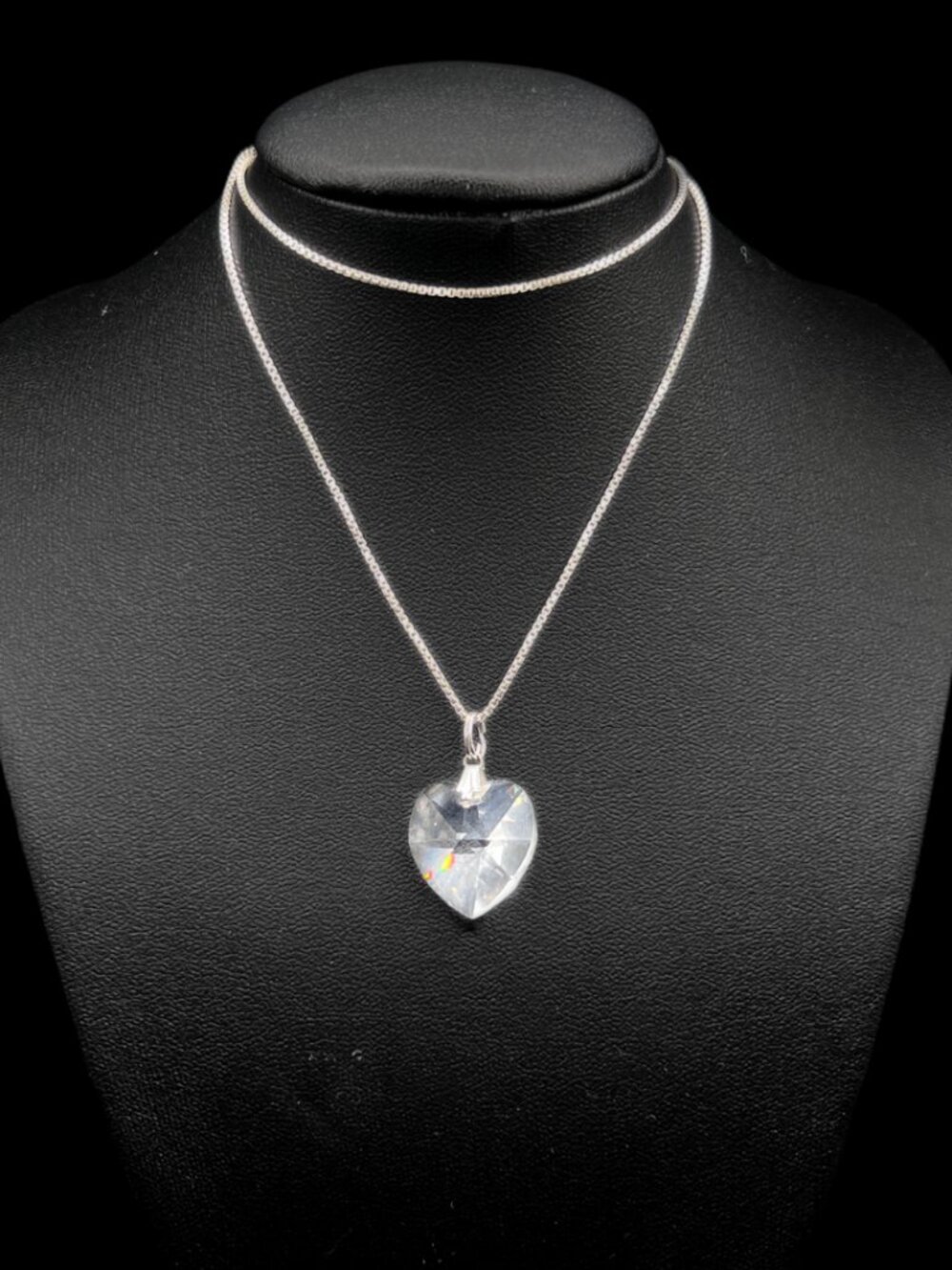 Sterling Silver and Faceted Crystal Heart Pendant Necklace in Gift Box